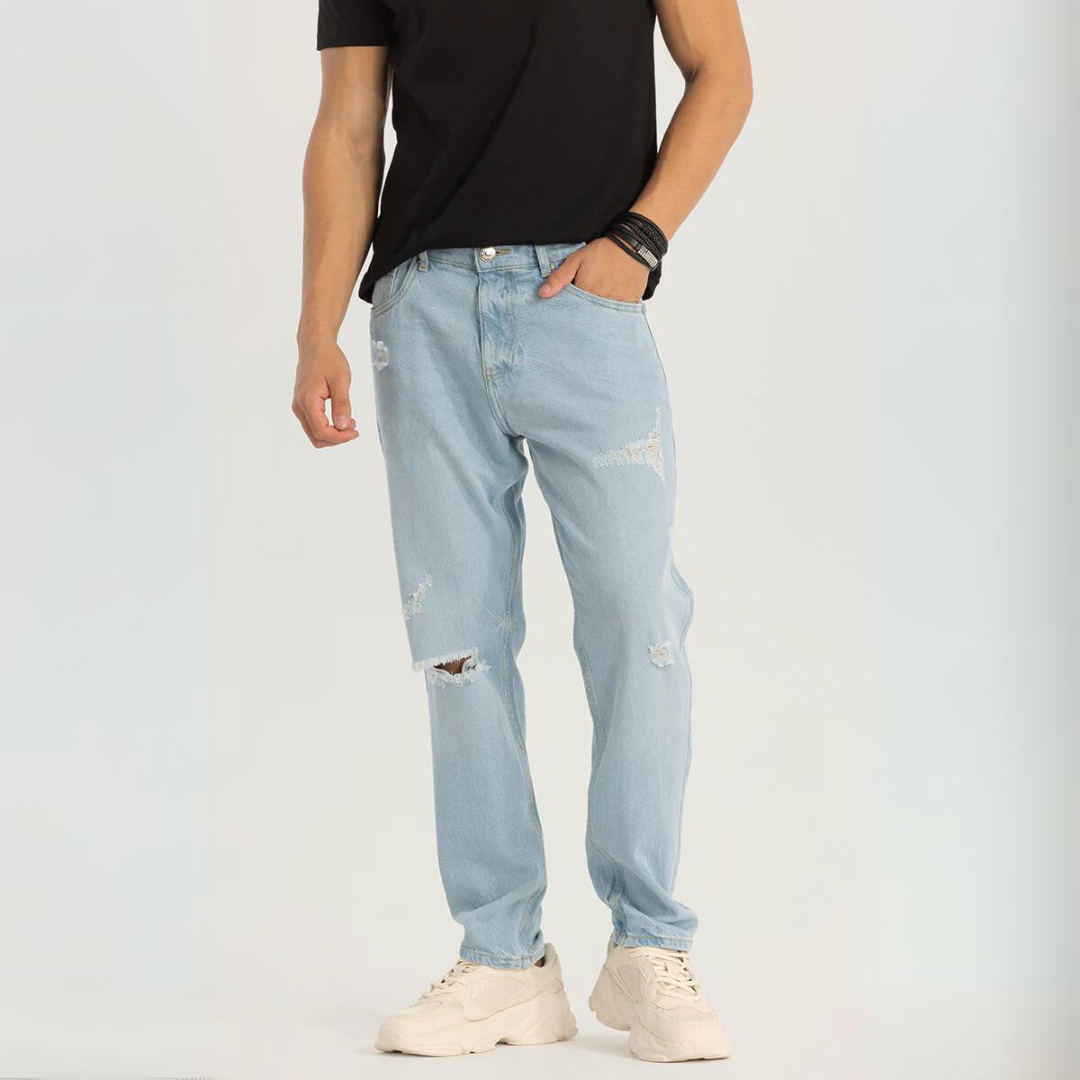 Light Blue Distressed Baggy Fit Jeans